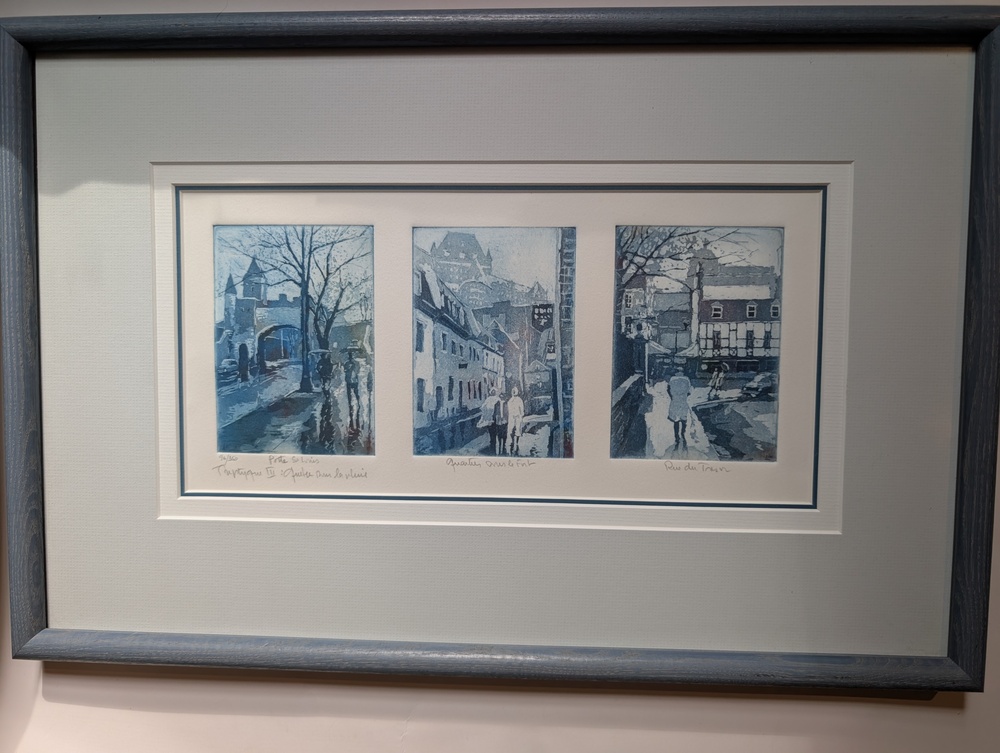 Alain Lacaze Signed Etching Triptych Quebec Ballade Sous La Pluie Framed 96/350